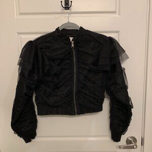 Anthropologie Black Tulle Ruched Bomber Jacket  - NWT